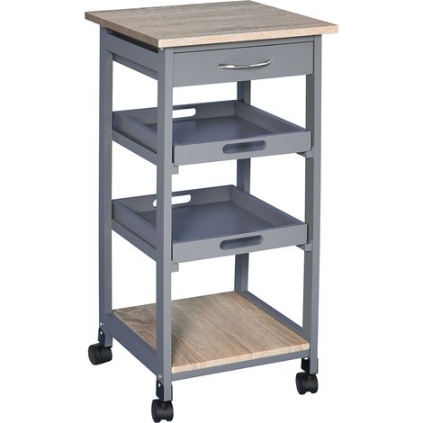 Carrello da Cucina 37x37x76 cm in Legno di Pino e MDF Rovere e Grigio (1/5)