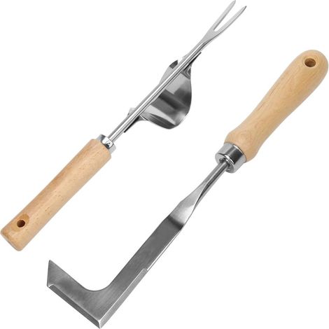 Outil d'arrachage de mauvaises herbes, désherbeur manuel pour fissures de jardin, outil de désherbage en acier inoxydable avec manche en bois pour pelouse, allée et terrasse.
