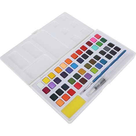 Professional Watercolor Paint Set Portable Watercolor Pigment with Pen Sponge (Plastic Box)48 Colors (1/5)