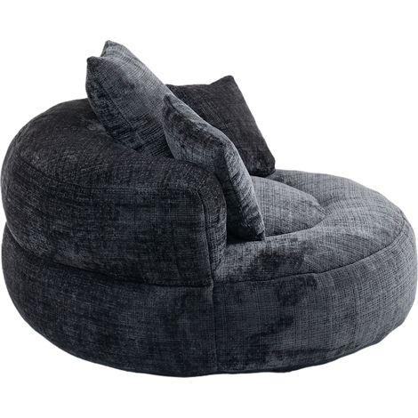 Sillón puff individual de chenilla con respaldo alto y 3 cojines 108x108x52 cm negro HOMVRA (1/5)