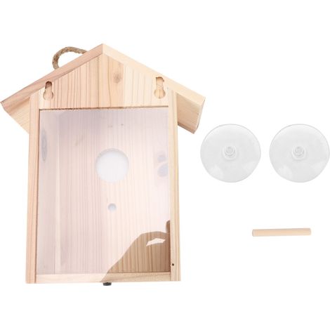 1 Maison d'oiseaux en bois, design transparent, ventouses puissantes, cordon de suspension, décoration jardin (1/5)
