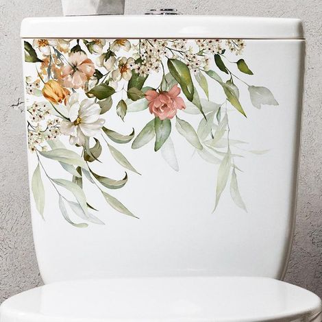 Autocollant Toilette Tropical Feuillage Fleur Feuille Décor Salle de Bain Adhésif Mural Auto-Autocollant WC Maison (1/5)