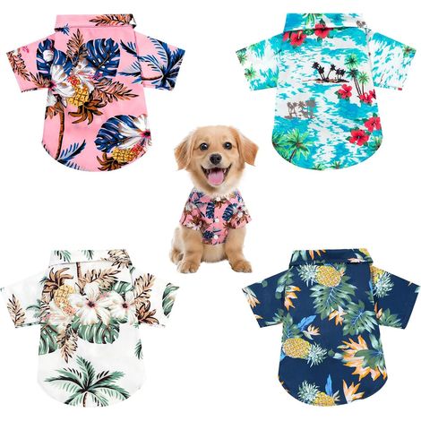 Chemise Hawaïenne pour Chien et Chat Vêtement d'été Respirant Style Plage Imprimé Floral Tropical pour Animaux de Compagnie (1/5)