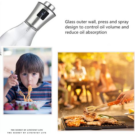 Distributeur d'huile 200 ml pulvérisateur en verre pour cuisson, salade, pain, pâtisserie - bouteille portable barbecue huile d'olive (1/5)