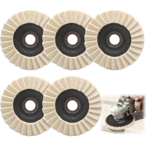 Disque Polissage 125mm x 22.2mm, 5 Pièces Disque de Polissage en Feutre, Disque a Polir pour Meuleuse, Disque de Polissage en Feutre de Laine pour Perceuse Métal Bois Pierre Marbre (1/5)