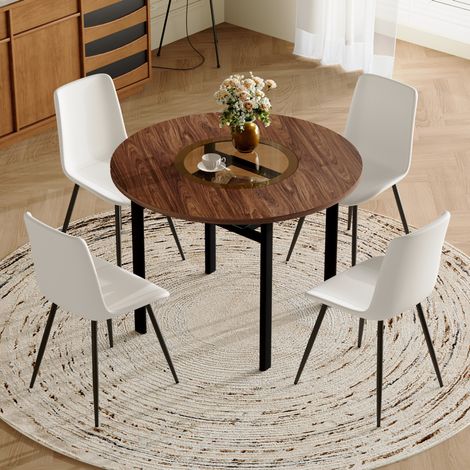 Set tavolo da pranzo rotondo 100 cm con 4 sedie bianche in PU DESVIAE (1/5)