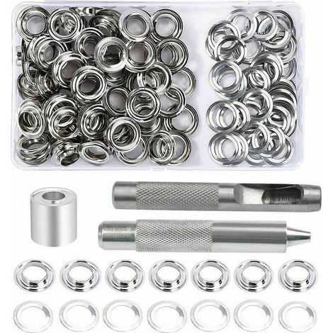 SHINING HOUSE Ösen-Set, 100 Sets Ösen, 12 mm Ösen, Planen-Reparatur-Set, mit 3-teiligen Ösen-Werkzeugen, Ösen-Set für Planen, Stoff, Vorhänge und Fertigung (1/5)