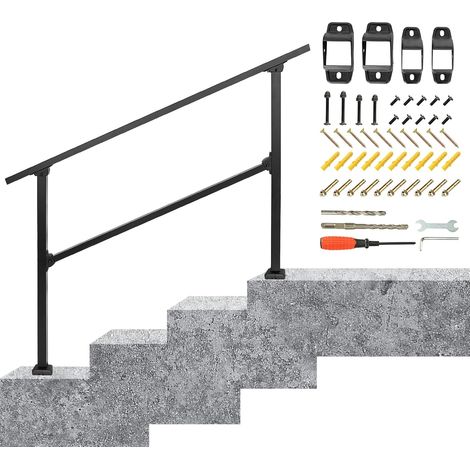 Main Courante d'Escalier pour 3 à 4 Marches, Rampe d'Escalier pour Extérieur en Fer Forgé, Garde-Corps d'Escalier Réglable pour Escalier Balcon Porche Jardin Garage (Noir) (1/5)