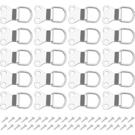 50pcs Crochet de Suspension pour Cadre Photo avec Anneau en D Cintres de Cadre Photo à Double Trou avec Vis Support Mural pour Suspension d'image Plaqué 3.5x2.2cm, Argent