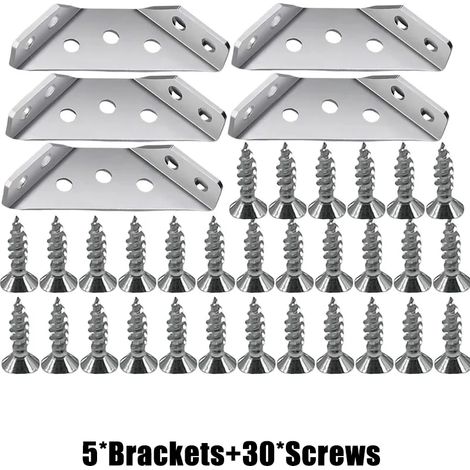 (Lot de 5) Équerres d'angle en acier inoxydable pour meubles, étagères et armoires, avec vis. (1/5)