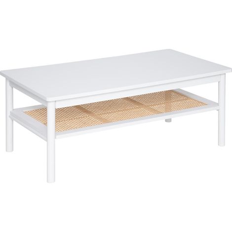 Table basse, table de salon en bois coloris blanc, naturel - Longueur 109,8 x Profondeur 60 x Hauteur 45,5 cm (1/3)