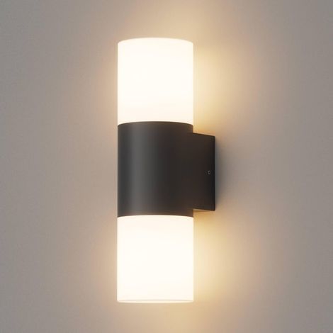 Wandleuchte 2-flammig, E27, IP54 - Moderne Up/Down-Wandlampe aus Aluminium für Außen & Innen - Für Terrasse, Garten, Balkon, Eingang - Schwarz [Energieklasse F]