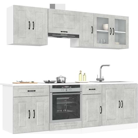 Mueble cocina Kalmar gris hormigón 8 pzas madera contrachapada