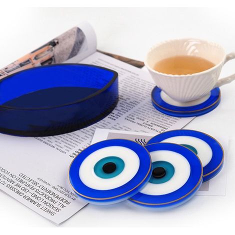 DIY Silikonharzform, Untersetzer-Set „Eifersüchtiger blauer Augendämon“ (4 Untersetzer + 1 Schachtel) (1/5)