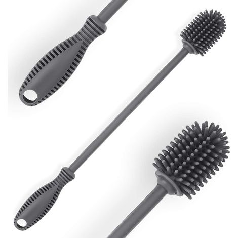 Brosse de nettoyage en silicone avec long manche, 32 cm (12,5 pouces), idéale pour les biberons, les gourdes Hydro Flask, les bouteilles de sport, les vases et la verrerie. Convient parfaitement aux p (1/5)