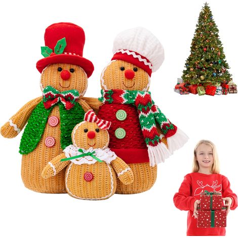 Peluche di pan di zenzero 30,5x22,9 cm, tema famiglia, decorazione natalizia di pan di zenzero con cappello, sciarpa e altro. Adorabile decorazione natalizia per casa, feste, centri commerciali. (1/4)