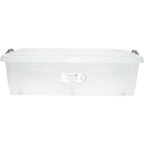 Contenitore da 40 litri con coperchio e ruote, in plastica trasparente, dimensioni 725x470x200 mm. (1/5)