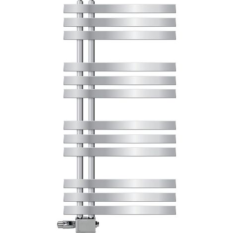 LuxeBath Badheizkörper Iron EM 500x1000 mm Chrom Seitenanschluss Anschlussgarnitur Thermostat Universal Eck- und Durchgangsform, Design Heizkörper Handtuchwärmer Handtuchtrockner Handtuchheizkörper