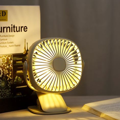 Portable 5V USB table fan, mini ABS clip-on fan with 360° adjustable rotation and LED night light, compatible with AquaForge strollers (1/5)