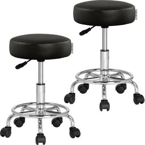 Casaria – Tabouret à roulettes réglable 51-65 cm – Siège rembourré 10 cm – Pivotant 360° – Structure acier chromé avec roulettes – Set de 2
