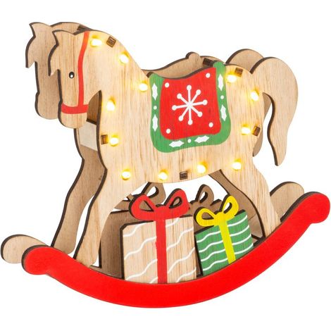 Dekoration MagicHome Weihnachten, Holzpferd, 12x LED, 2xAAA, warmweiß, 25x4x21 cm (1/2)