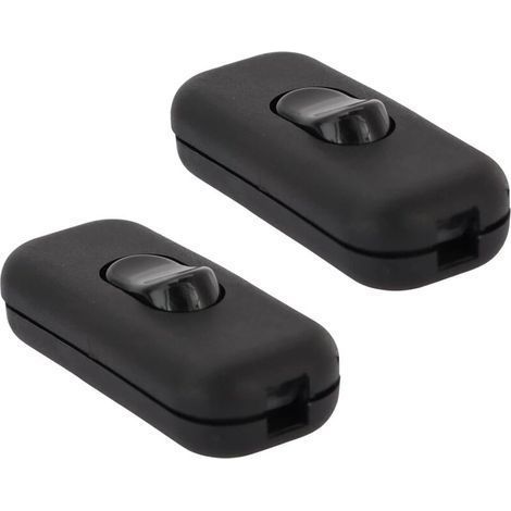 Set of 2 Black Torpedo Switch, Rocker Switch, Bi-Pole Switch 6A 250V, Inline Lamp 2 or 3 Line Inline Switch, for Small Appliance, Desk Lamp, Lamp (1/4)