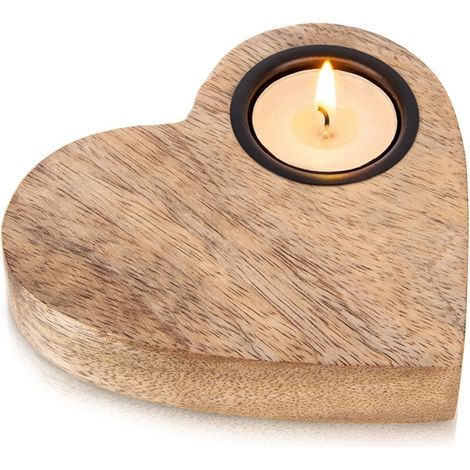 Heart-Shaped Mango Wood Tealight Candle Holder 13x12 cm (1/5)