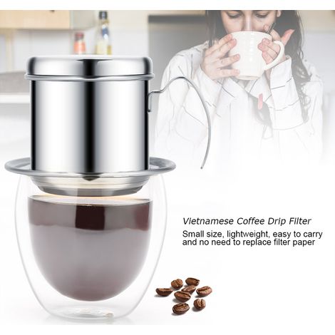 Tasse en acier inoxydable pour cafetière vietnamienne à filtre avec infuseur, idéale pour la maison. Argentée. (1/5)