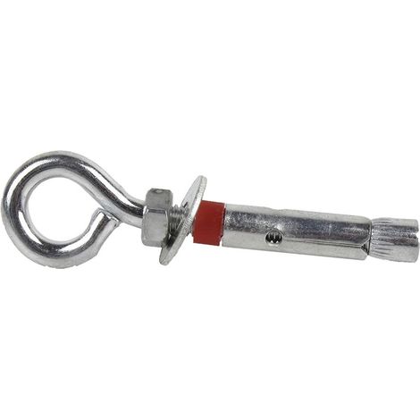 COFAN anclaje metalico c/argolla 12/16x80 caja 25 unid. , Anclaje metálico con argolla para la fijación de cargas pesadas en materiales macizos. Acero cincado y arandelas de ala
