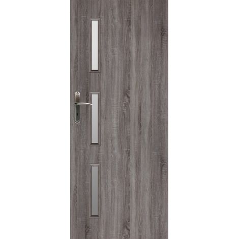 Porte d'intérieur vitrée SICYLIA chêne truffier en plusieurs dimensions - Poussant: Droit - Largeur porte: 90 cm