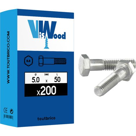 Vis Tete Hexagonale Acier Zingue M5x50 mm - DIN 931 Classe 8.8 - Filetage Partiel - Cle 8 - Boite de 200 (1/2)