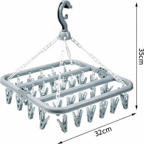 Stendibiancheria a carosello con 32 clip per calze, reggiseni e biancheria intima – Compatto, antivento, blu (1/5)