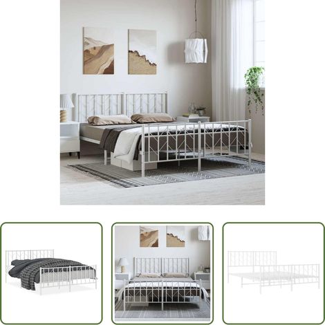 vidaXL Lit avec tête et pied - Cadre de lit métal sans matelas et pied de lit blanc 150x200 cm (1/5)