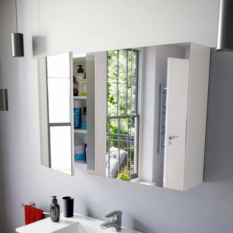 Pack 2 armarios de baño con espejo 3 puertas color blanco brillo aseo almacenaje 100x65x21 cm