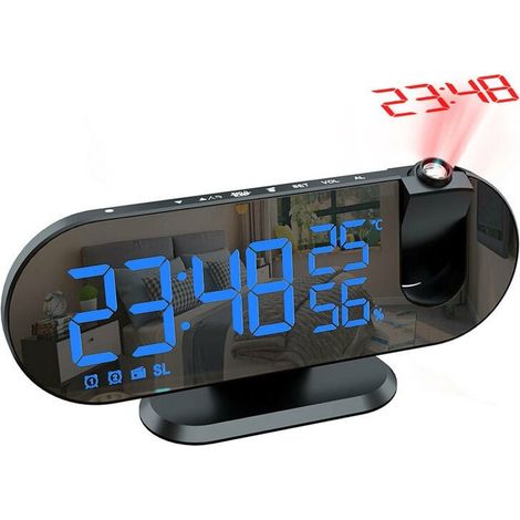 Reveil Projecteur avec Radio, Horloge Numérique, Radio Reveil USB avec Double Alarme et Écran Miroir LED, Snooze, Pivotant à 180°,4 Niveaux de Luminosité, 12/24h, Chambre à Coucher, Bureau-LIAIKI (1/5)
