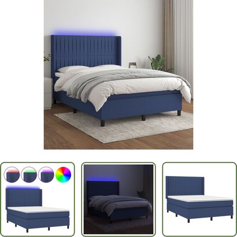 vidaXL LED-Streifen - Boxspringbett mit Matratze & LED Blau 140x200 cm Stoff (1/5)