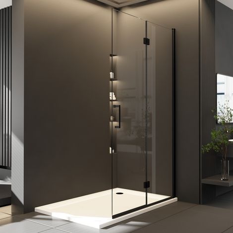 Schwarz Walk-in Dusche Faltbar 116x195cm Walk in Duschwand mit Falttür Drehfalttür Dusche Duschabtrennung, Faltbare Dusche Duschkabine Glas mit 6mm Nano ESG-Sicherheitsglas