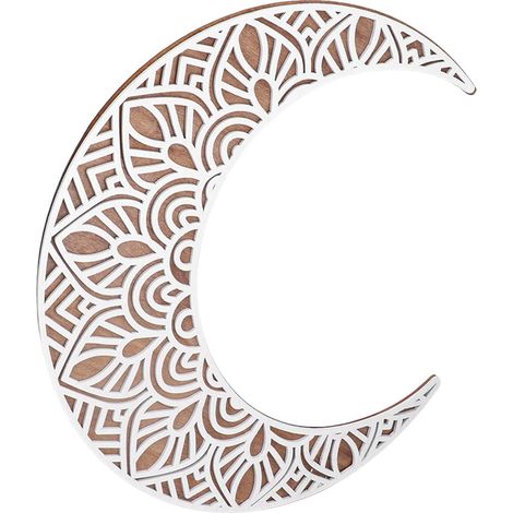 Pendentif ajouré en bois sculpté représentant les phases de la lune - Finition élégante - Décoration murale ajourée en forme de lune - Type A (1/5)