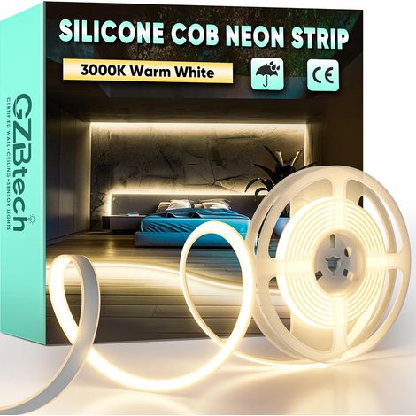 Ruban LED COB 2m Blanc Chaud 3000K Silicone Étanche IP65 Lumière Flexible pour Cuisine Salon Armoire 1500lm/m (1/5)