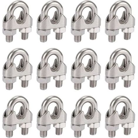 Lot de 12 serre-câbles en acier inoxydable 304 de 5mm, avec clips duplex DIN741 pour corde à linge, auvent et fixation. (1/5)
