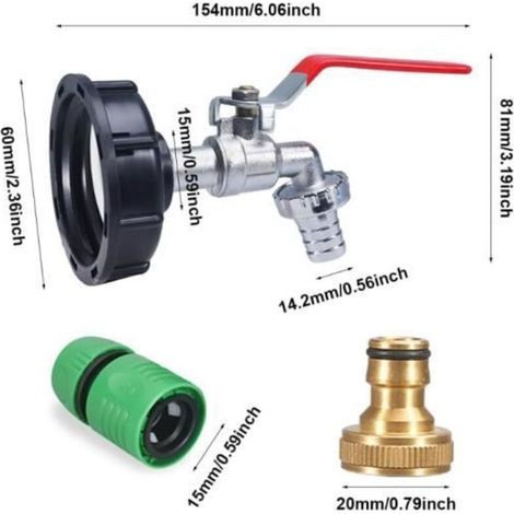 Rubinetto per serbatoio da 1000 litri, raccordo da 1/2" per serbatoio da 1000 litri, adattatore doppio per serbatoio IBC da 1/2", valvola di uscita per serbatoio dell'acqua (1/5)
