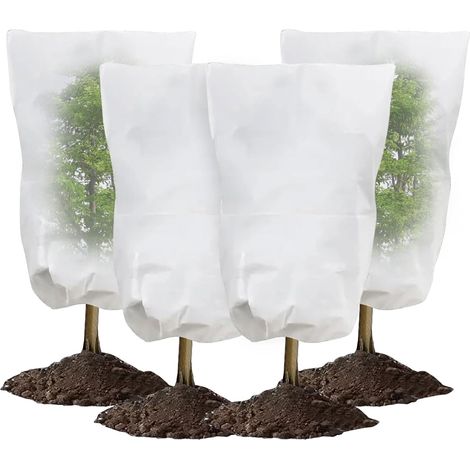 Lot de 4 housses de protection contre le gel - 80 x 100 cm - Avec cordon de serrage pour temps froid hivernal - Tissu antigel pour plantes, jeunes arbres (1/5)