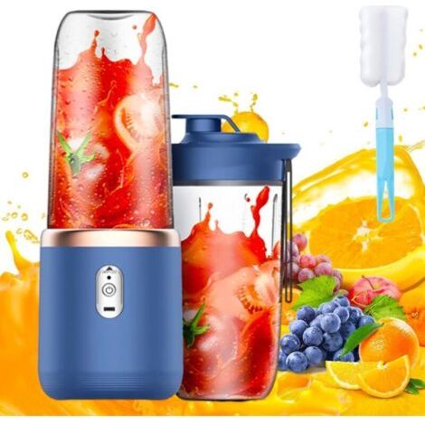 Blender portable, blender à smoothies portable de 400 ml avec 6 lames, gobelets, brosse et mini mixeur pour la préparation de milkshakes, jus et smoothies à emporter.