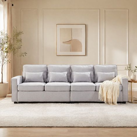 Sofá recto de 4 plazas 264x83x87 cm de poliéster gris con almacenaje FloraGrace (1/5)