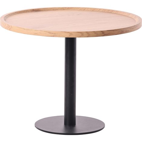 Table d'appoint moderne plateau rond en bois clair Ø60cm design avec pied central en métal noir 100009147