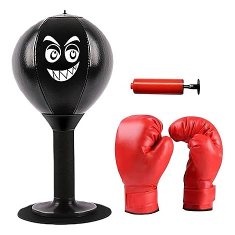 Table de frappe avec gants, sac de frappe de bureau avec ventouses puissantes, pompe à air, pour la maison et le bureau pour soulager le stress (1/5)