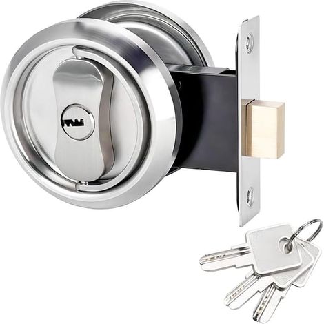 Poignée de porte ronde encastrée cachée avec clé, serrure de porte coulissante privée, argent (SKU produit : 96442628  SKU Offre : lehua25.5.26-27) (1/5)