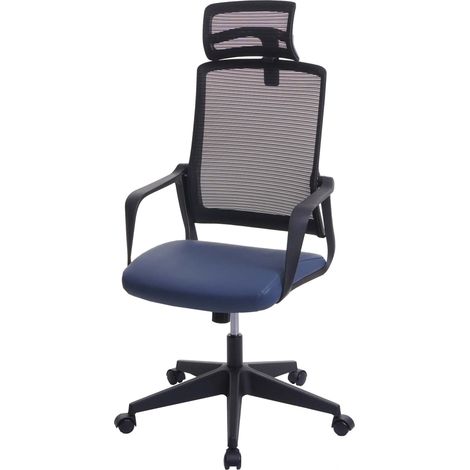 [NEUWERTIG] Bürostuhl HHG-064, Drehstuhl Schreibtischstuhl, ergonomisch Kopfstütze, Kunstleder blau-grau