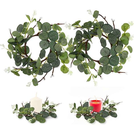 Couronne d'eucalyptus artificiel décorative, lot de 6, imitation de couronne de Pâques (1/5)
