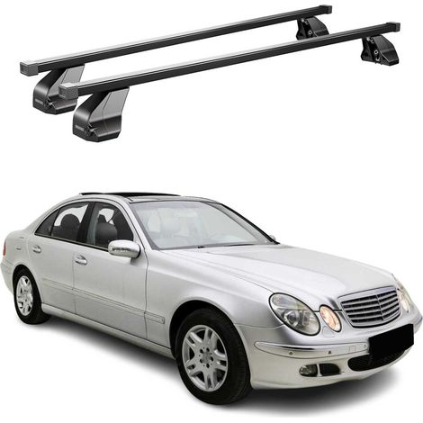 OMAC Barres de toit transversales en acier pour Mercedes Classe E W211 2003-2009 – Antivol inclus – Testées City Crash – DIN 75302:2019 – ISO/PAS 11154:2006 – Charge max 75 kg Noir (1/5)
